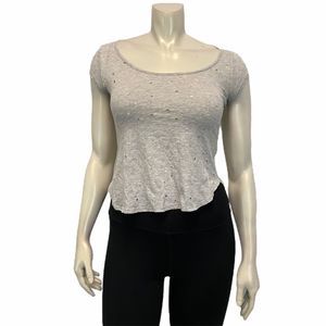Enough About Me Women's Small Distressed Holes Top Blouse short sleeve Tee shirt